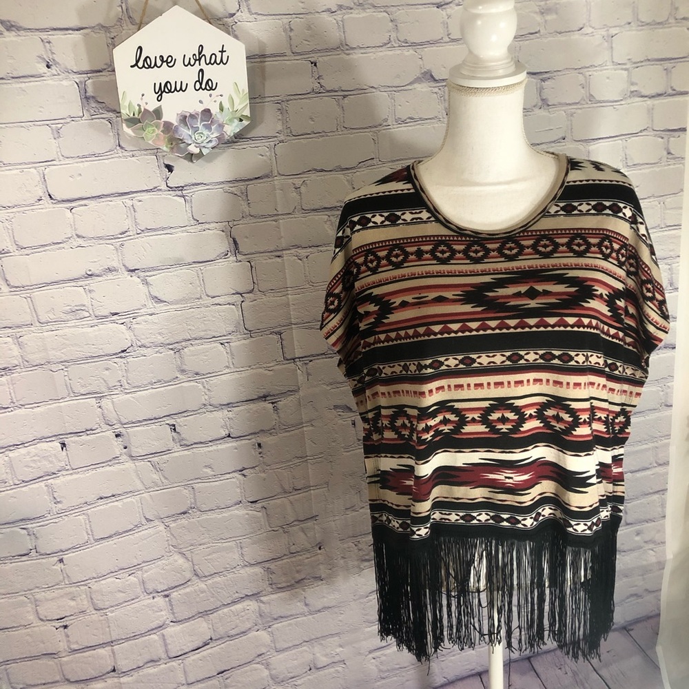 Aztec print Shirt with fringe detail at bottom